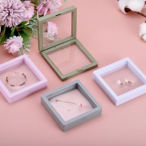 4 Pcs 3D Floating Display Case Floating Frame 2.76 x 2.76 Inch Light Green