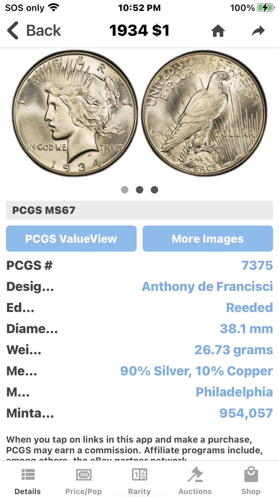 1934 PEACE DOLLAR "UNC GRADE"🔥LUSTER/NICE HIGH POINTS - HAIR, FEATHERS, RAYS💥✅