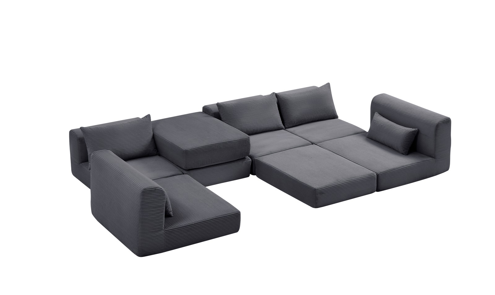 Upholstered Sectional Sofa 100" L-Shaped Corduroy Grey Modular