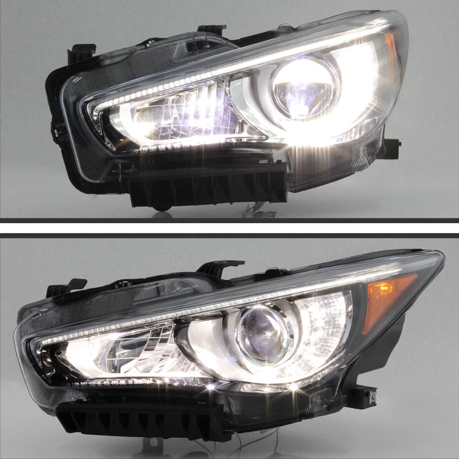 For 2014-2022 INFINITI Q50 w/o AFS Chrome LED DRL Projector Headlight Left Right
