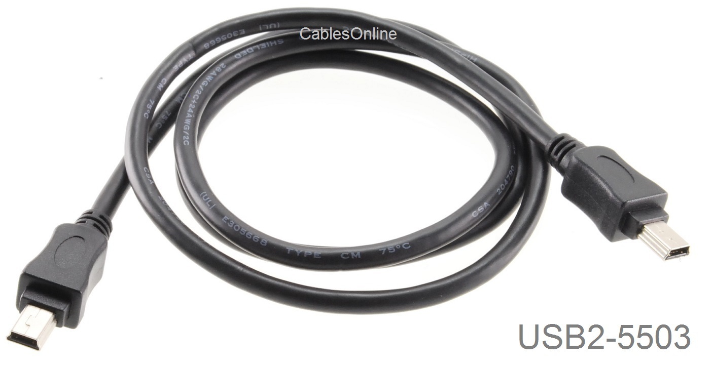 3ft CablesOnline USB 2.0 Mini-B 5-Pin to Mini-B 5-Pin Male/Male Cable, USB2-5503