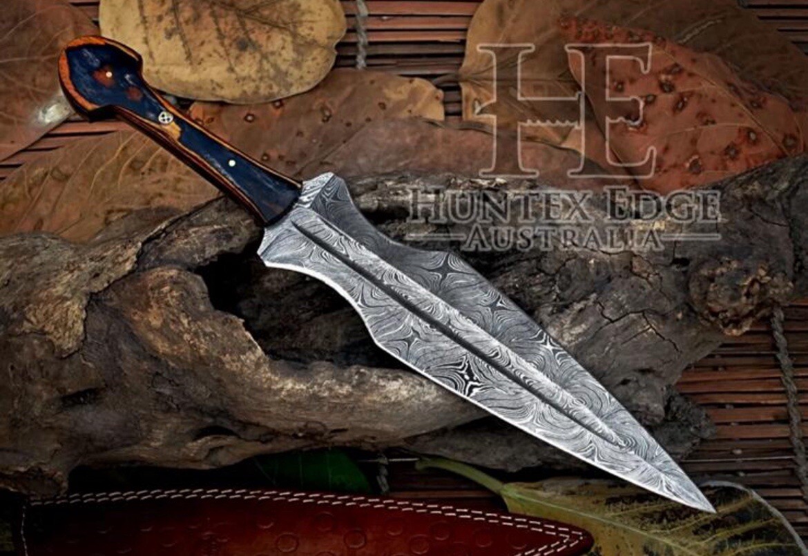 11” Handmade Damascus Fixed Double-Edged Blade Hunting Dagger Knife Full Tang