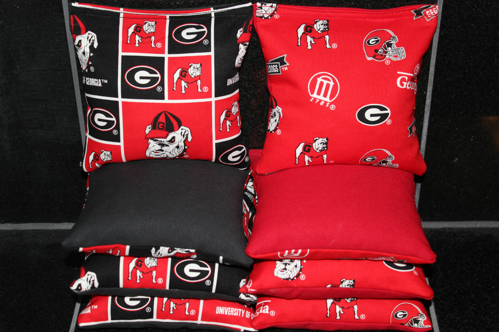 Set of 8 UGA CORNHOLE BEANBAGS made w GEORGIA BULLDOGS Fabric ACA Reg Bags