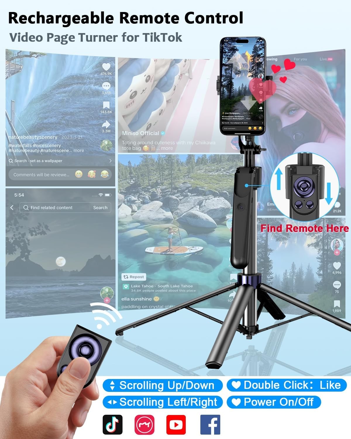 Vlogging Kit for iPhone/Android, 63”Auto Face Tracking Tripod for iPhone with Li