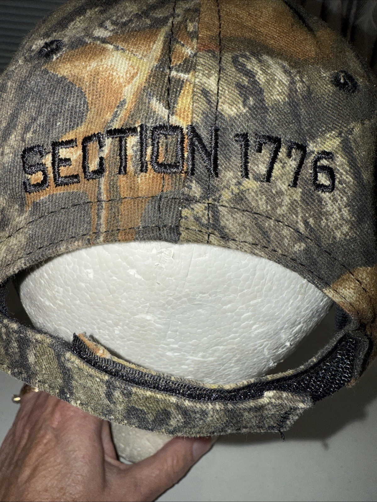 Section 1776 Patch on Front of Tan Camouflage Hat Cap Green Brown White EUC