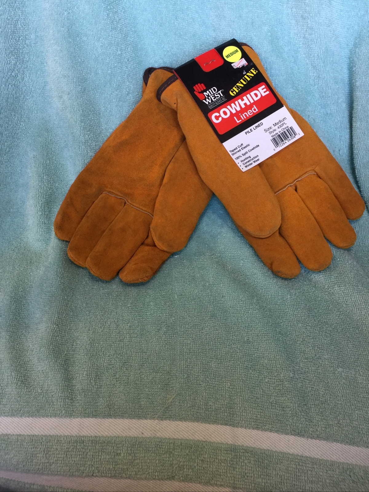 Mid West Genuine Cowhide Lined Pile Lined Work Gloves Medium New