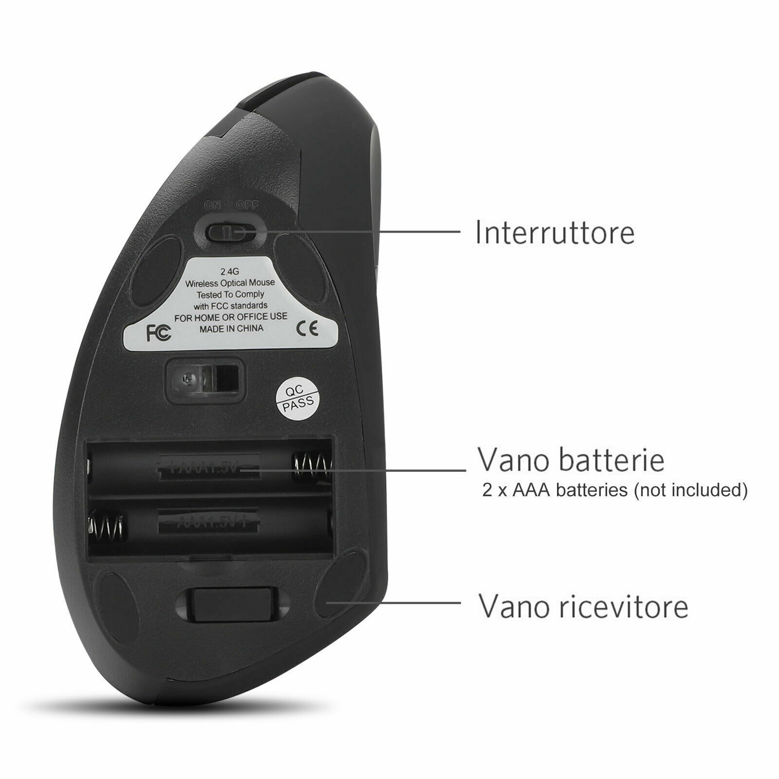 Ergonomic Mouse Optical Vertical Mice 6 Keys USB Wireless 2.4GHz 1200DPI For PC