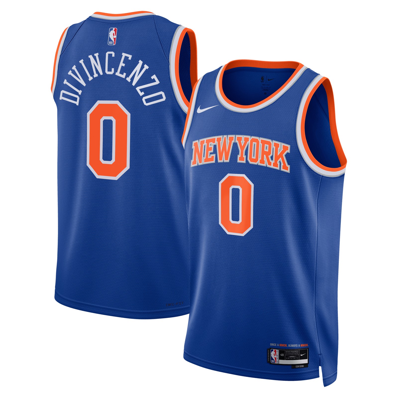 New York Knicks Donte DiVincenzo #0 Blue Nike Swingman Icon Edition Jersey 48 L