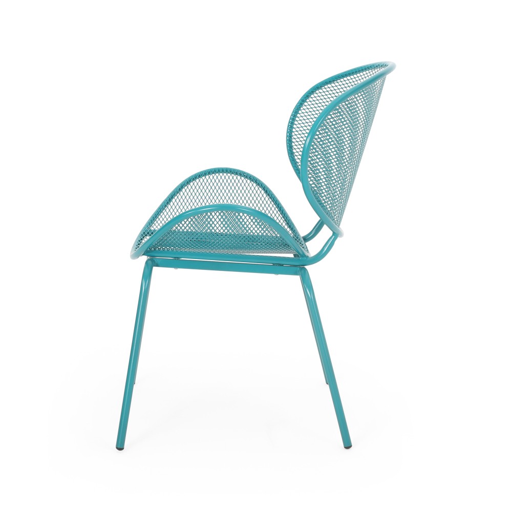 Modern Teal Iron Shell Chair w/ Mesh Seat for Outdoor & Indoor, Set of 2