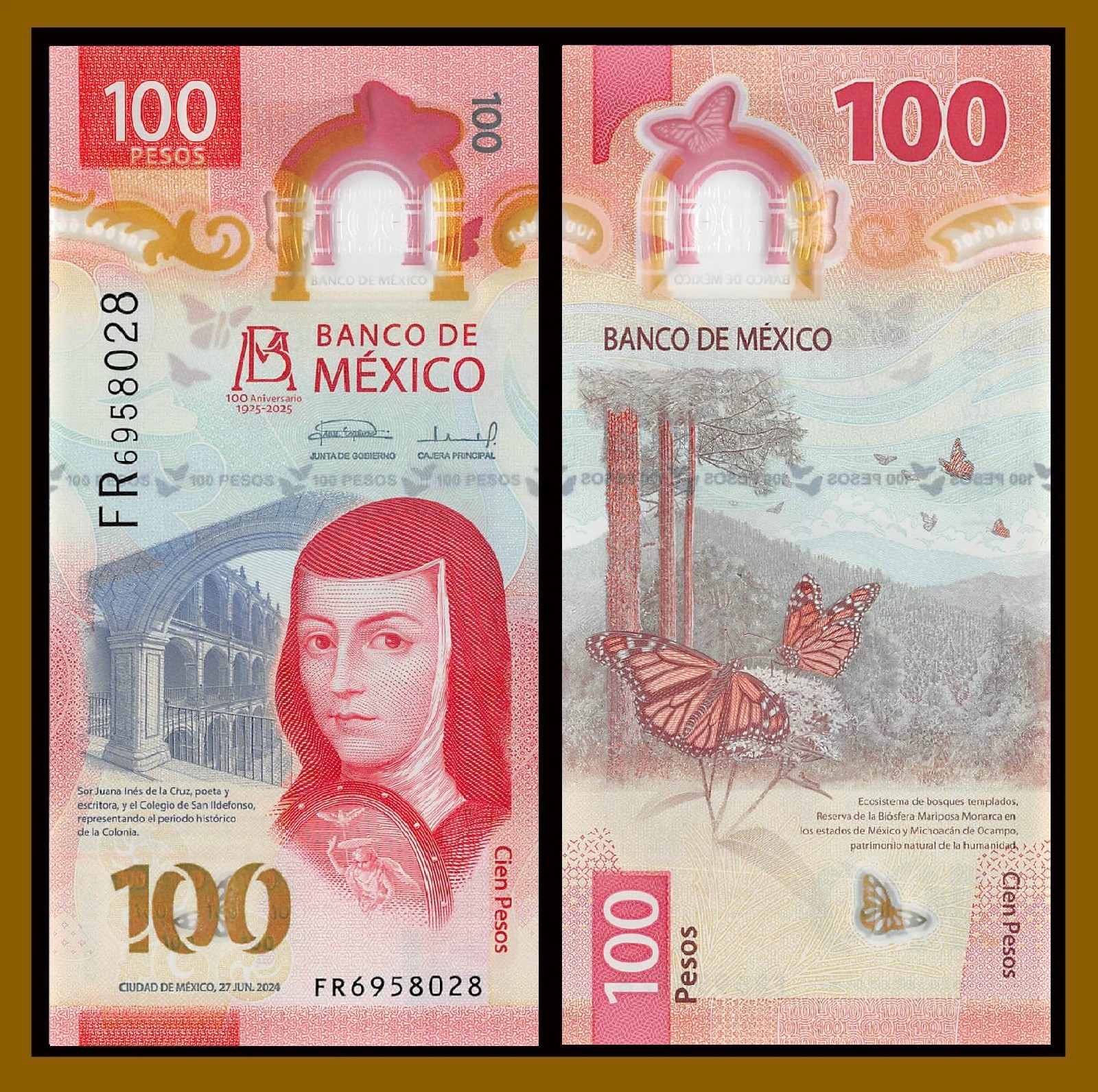 Mexico 100 Pesos, 2024/ 2025 P-New 100 Anniversary Bank de Mexico Unc