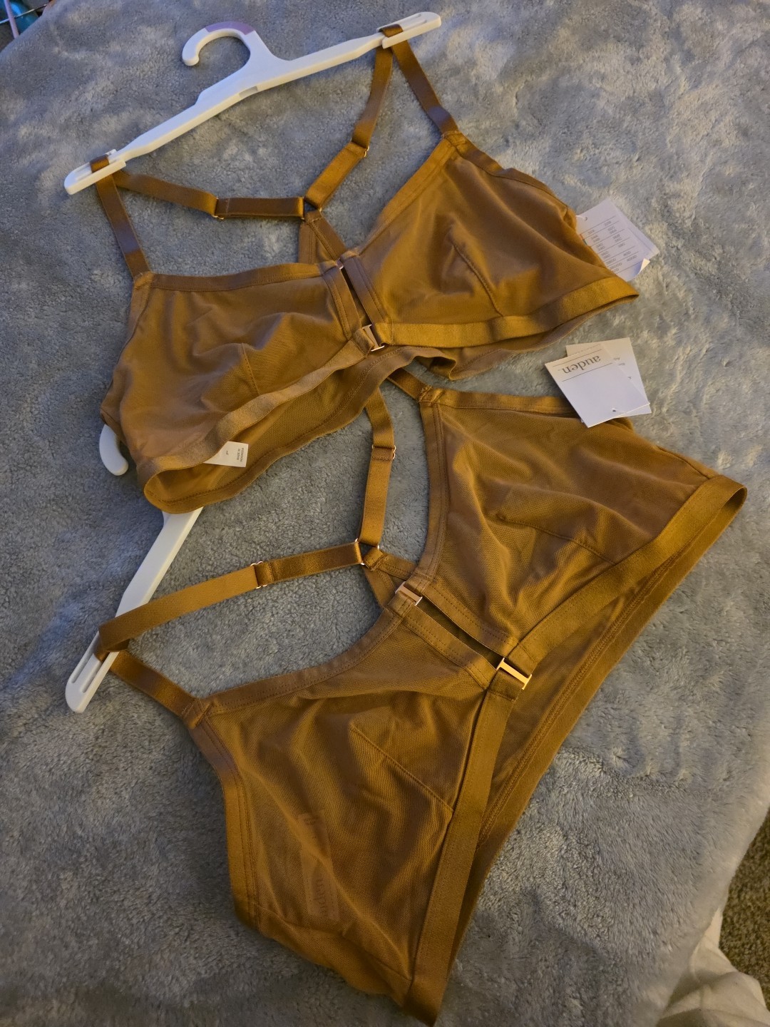 2 Lg Women Mesh Triangle Bralette Auden Brown Smooth Unlined Wirefree Racerback