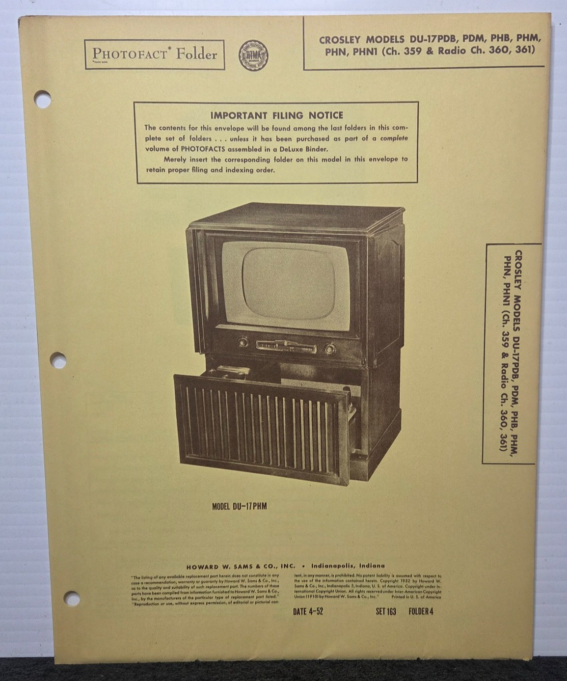 SAMS TELEVISION SERVICE MANUAL 163-4 CROSLEY DU-17PDB PDM PHB PHM PHN PHN1 359
