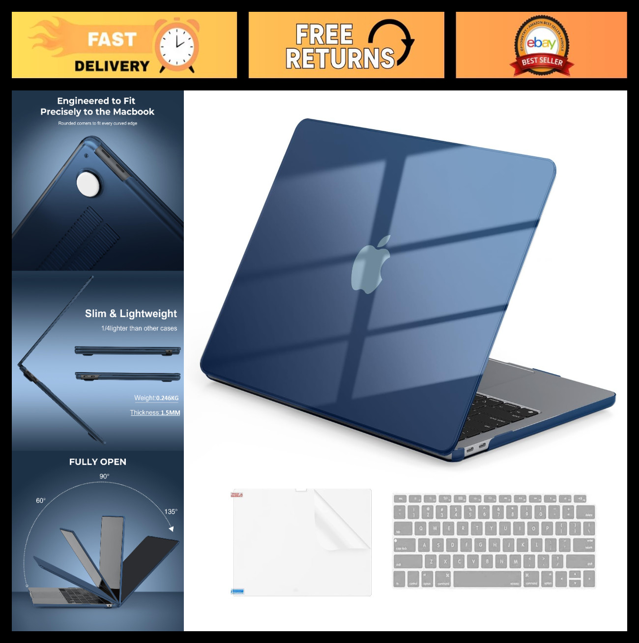 Ultra Thin Transparent Hard Case for MacBook Air 13.3" with Keyboard & Screen Pr