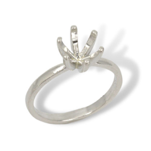 Sterling (4mm-10mm) Round Solitaire 6-Prong Ring Mounting (Ring Size 4-11)