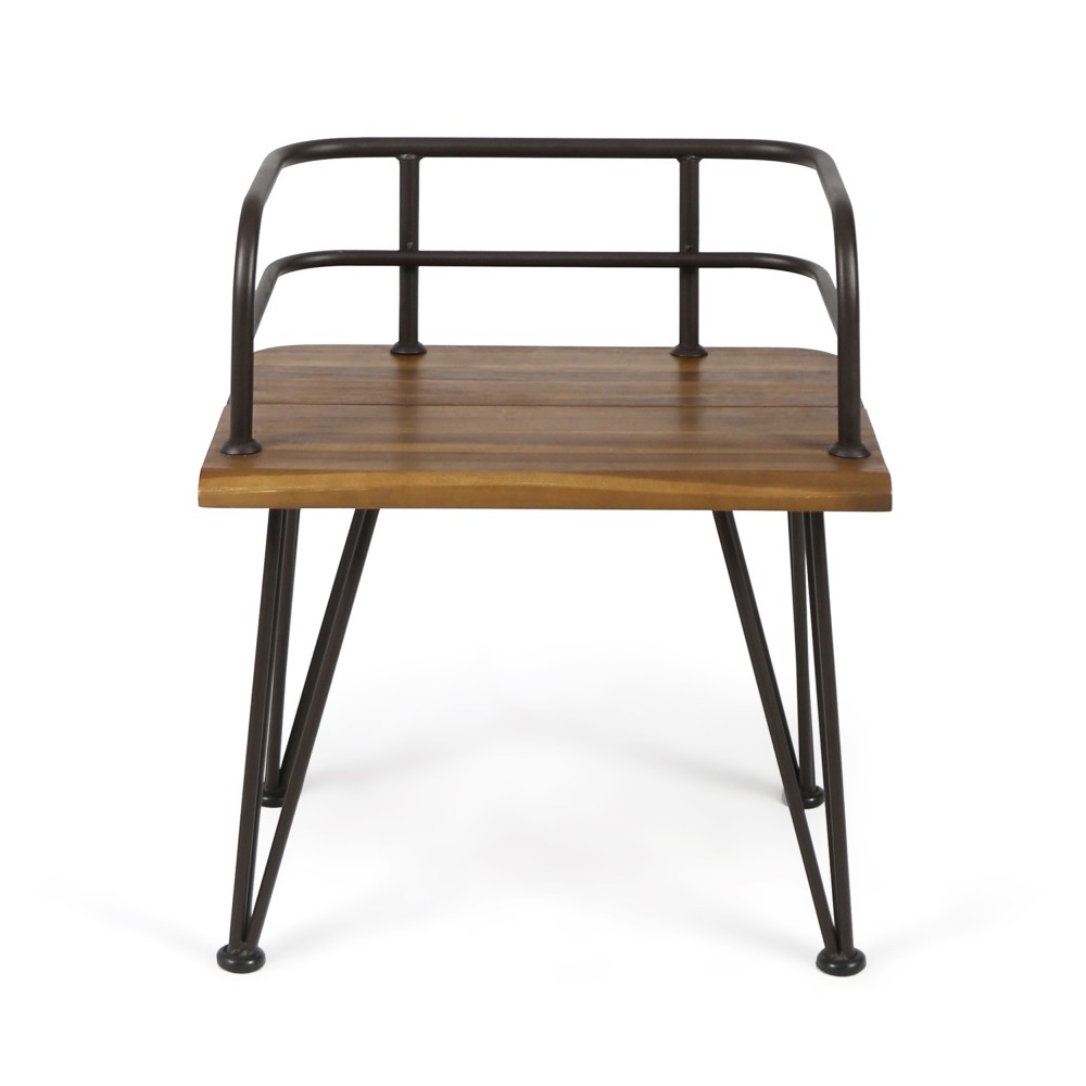 Rustic Acacia Wood Side Table with Iron Legs, Outdoor Patio Backyard