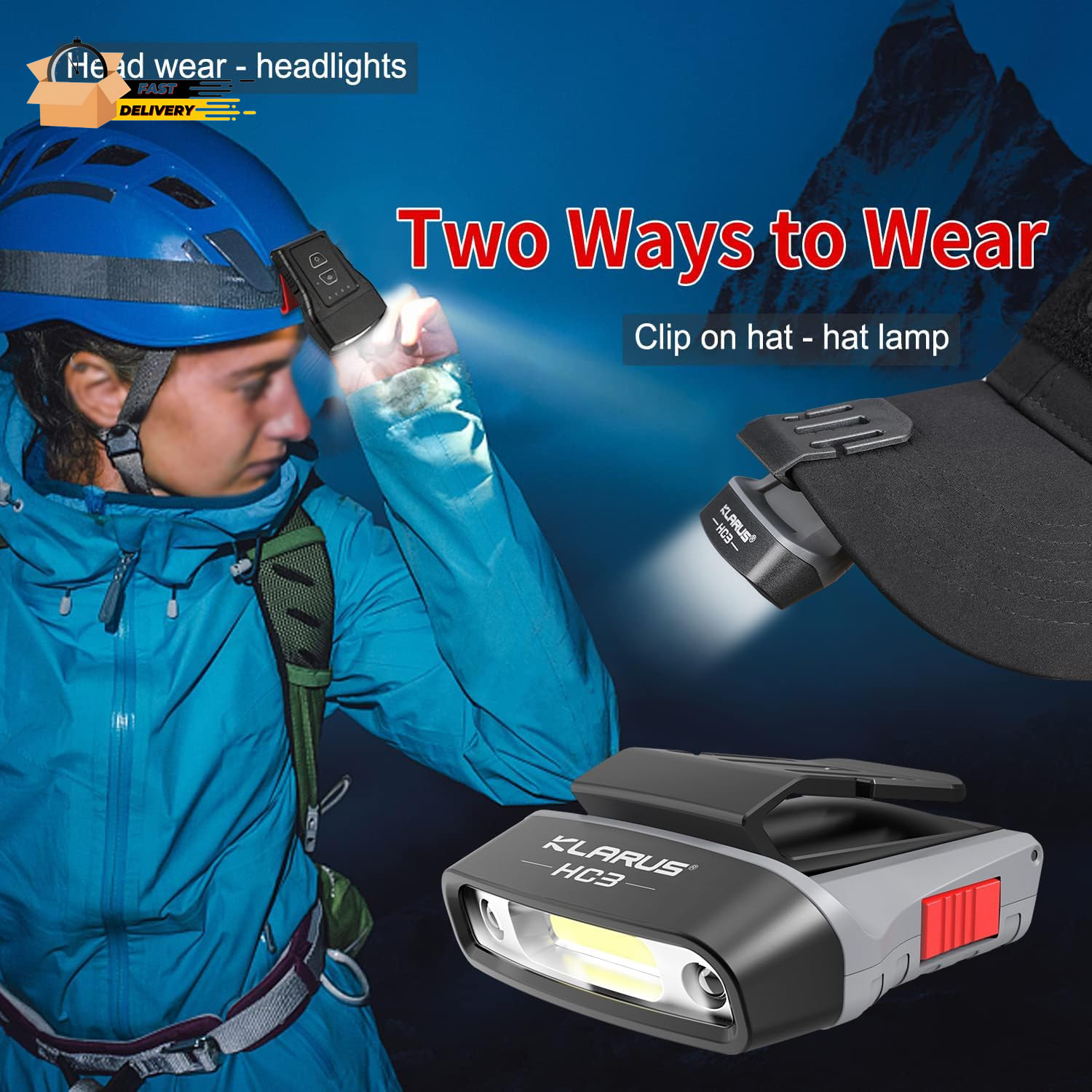 HC3 Rechargeable Motion Sensor Cap Visor Light - 100 Lumens COB LED Clip