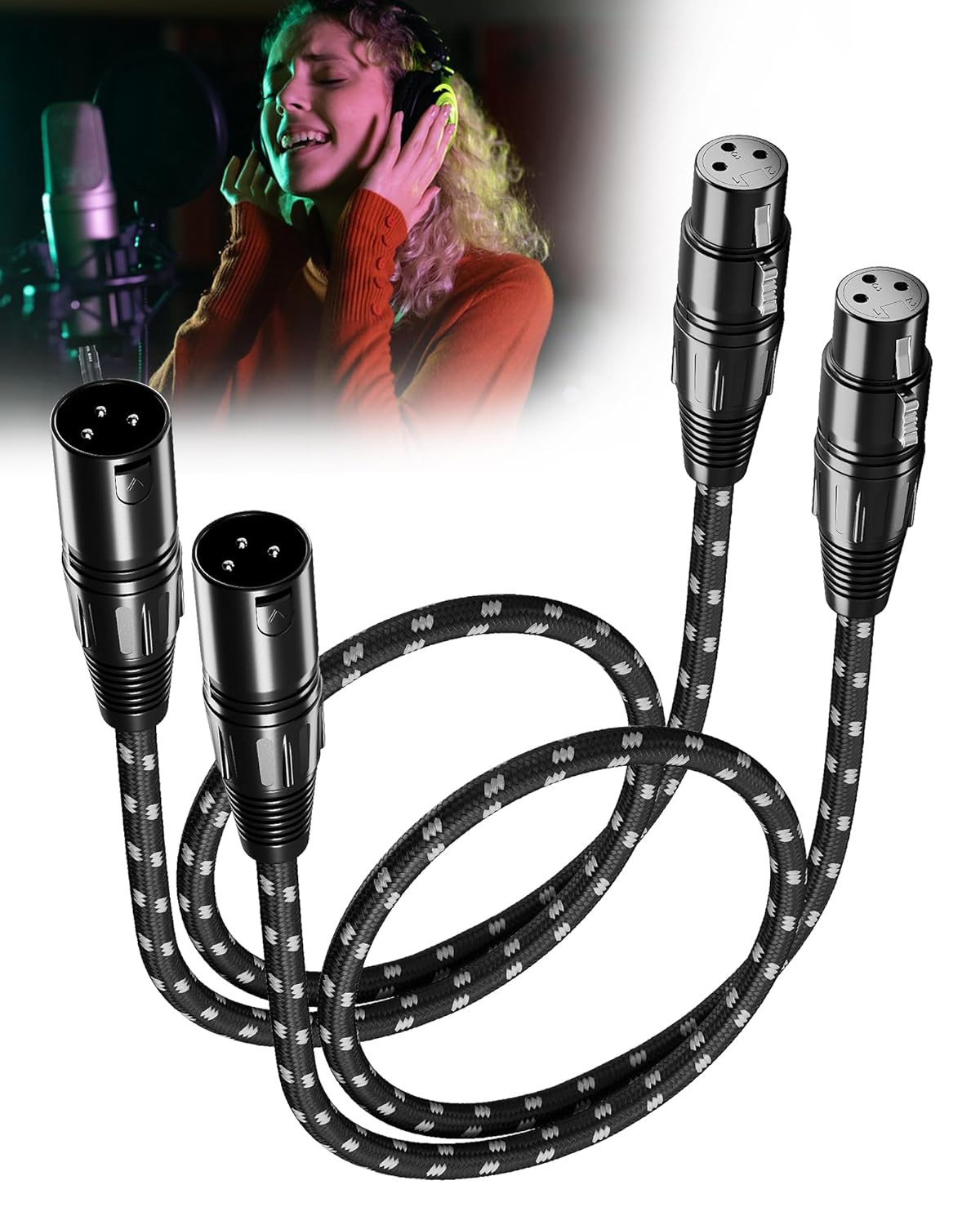 Short XLR Cables 2Ft 2 Pack, XLR Microphone Cable Balanced Shielded Nylon Bra...