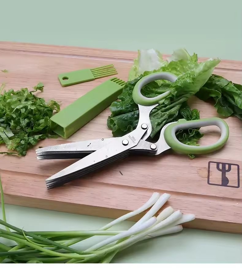 Multi-Purpose 5-Blade Kitchen Scissors –Kitchen & Craft Use with Cleaning Comb