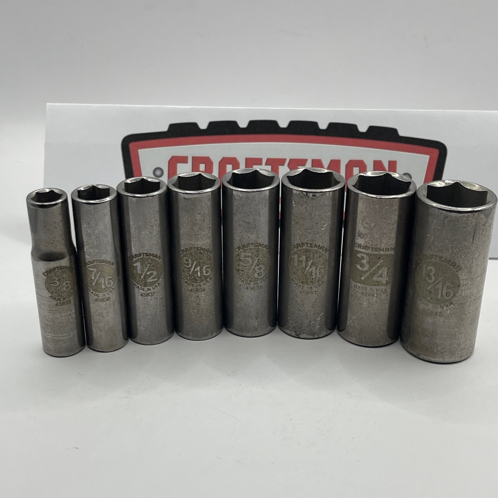 Craftsman 8pc Deep Socket Set 3/8 Drive 6 Point SAE USA Made 45835-45843