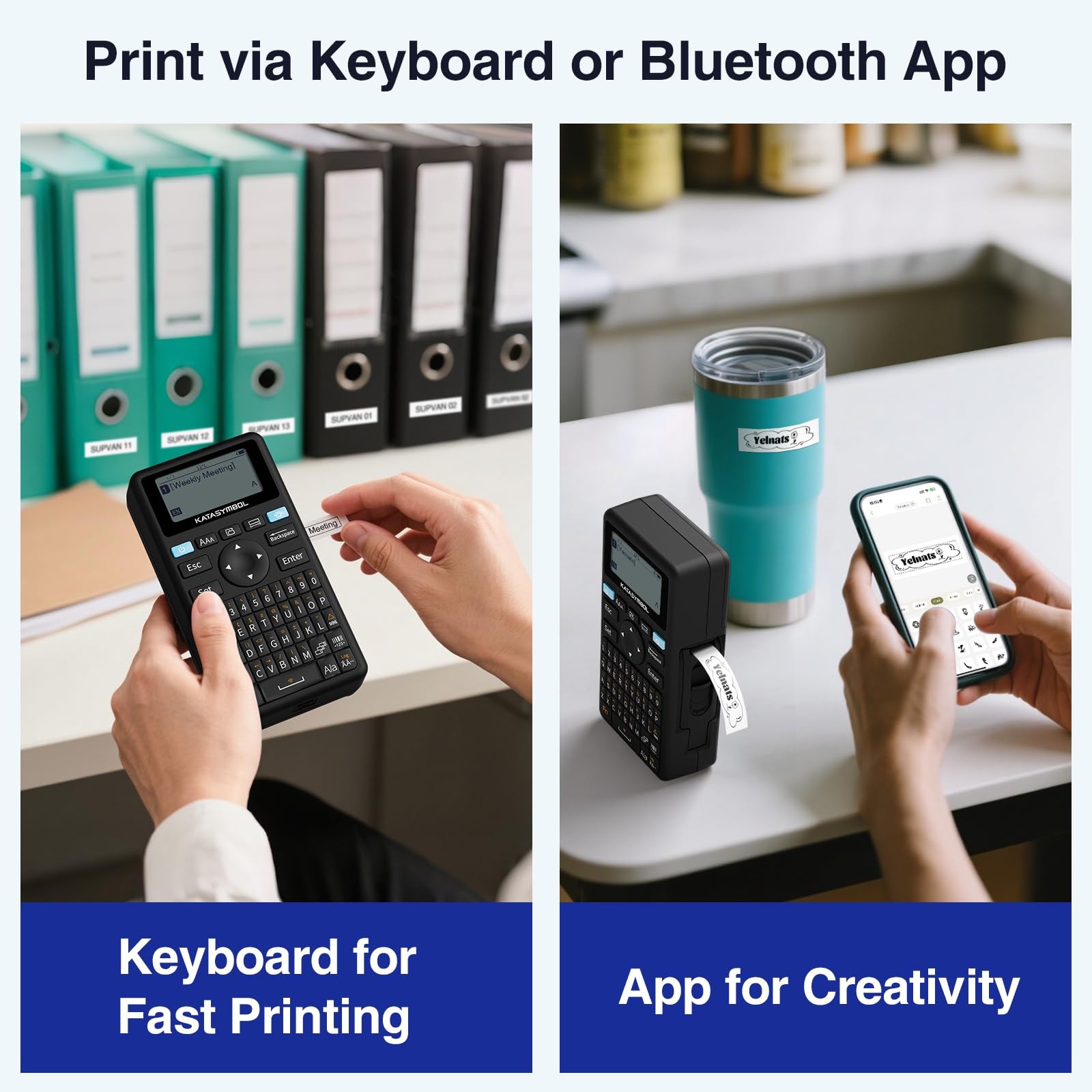 SUPVAN E11 Bluetooth Label Maker Machine with 4 Tapes, Support Keyboard & App
