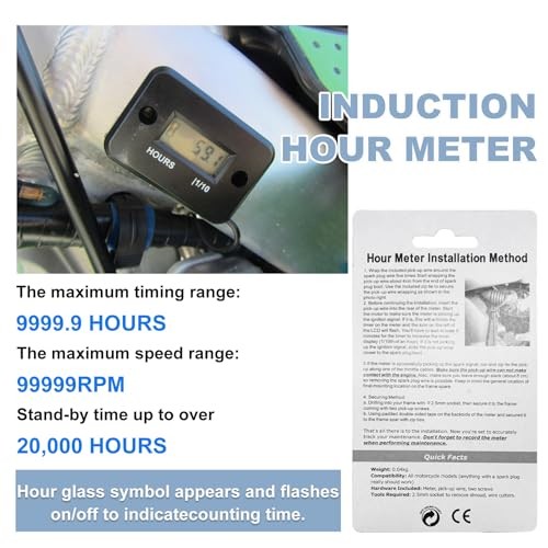 2 PCS Inductive Hour Meter, Waterproof 3V Vehicle Inductive Tachometer, Black