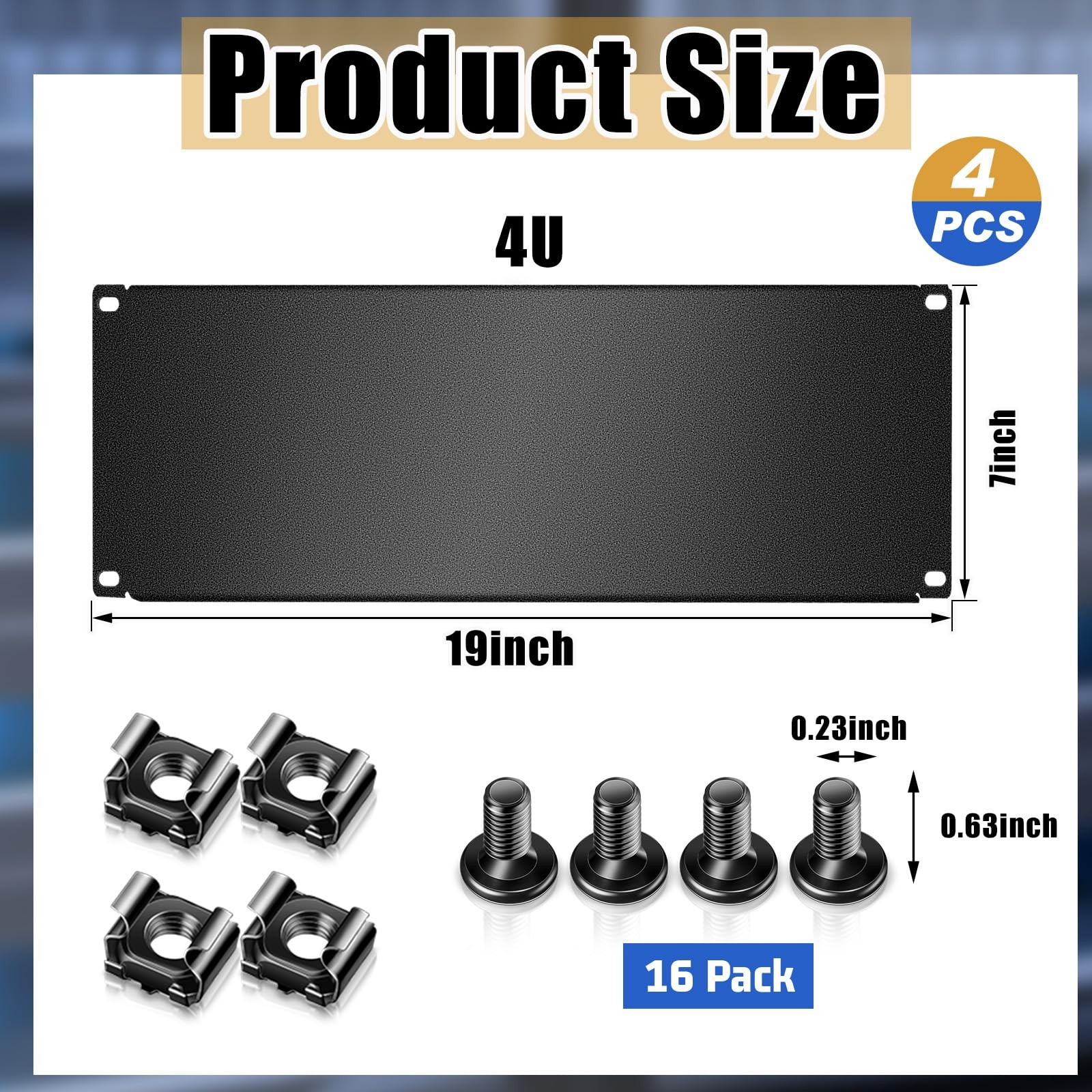 4 Pcs 4U Blank Rack Mount Panel Spacer Metal Blank Panel Black Server Rack Ac...