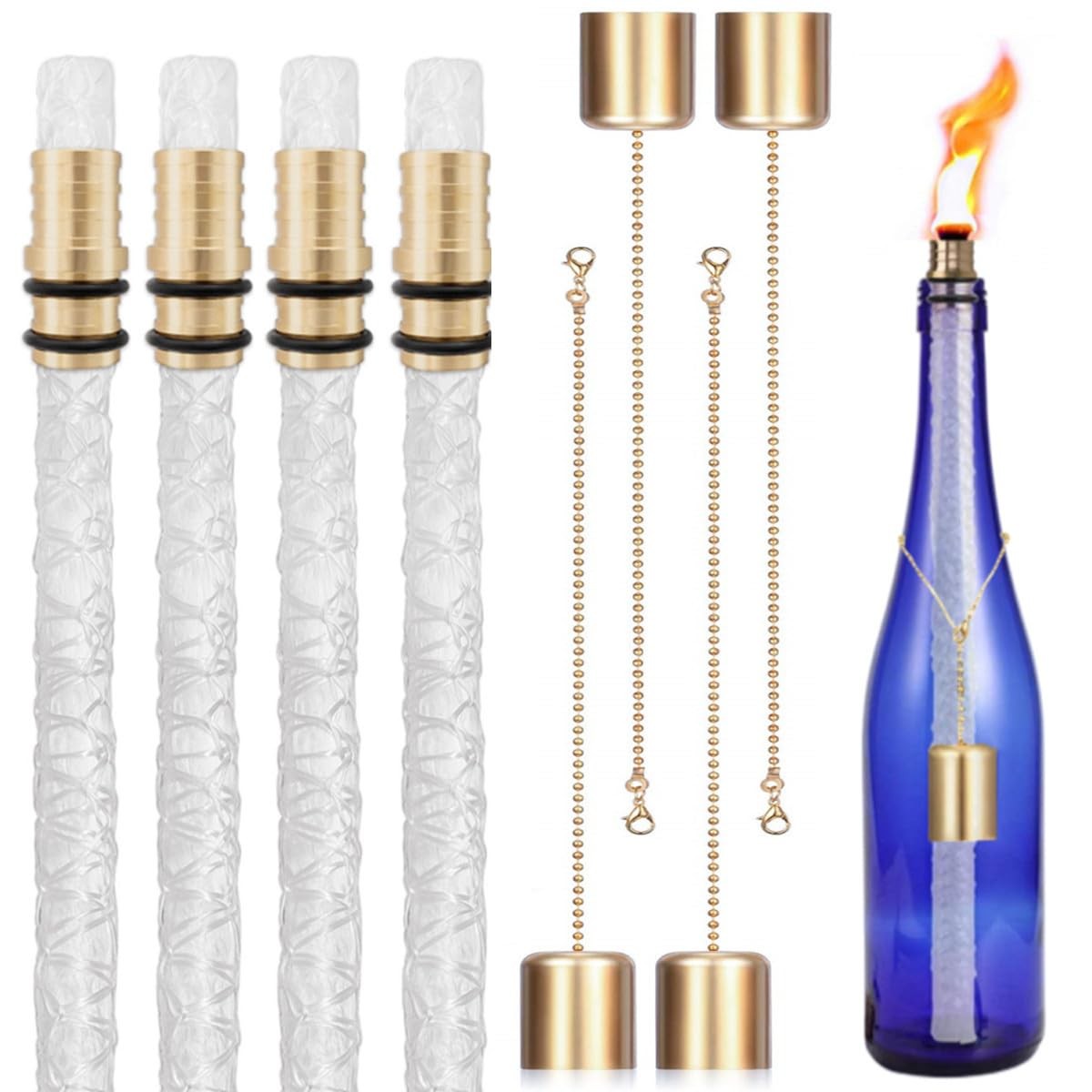 NCYOEW Wine Bottle Torch Kit, Long Life Wicks for Tiki Standard, Golden