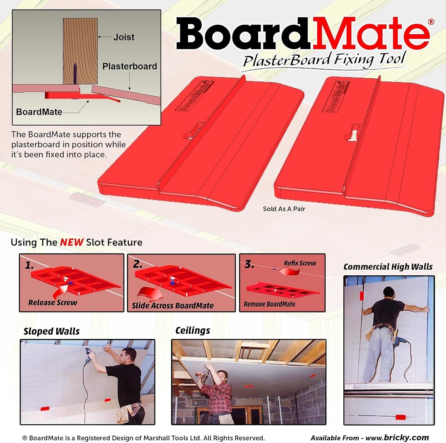 Quick Install Drywall Support Tool - 2 Red Boardmates for Safer Installation