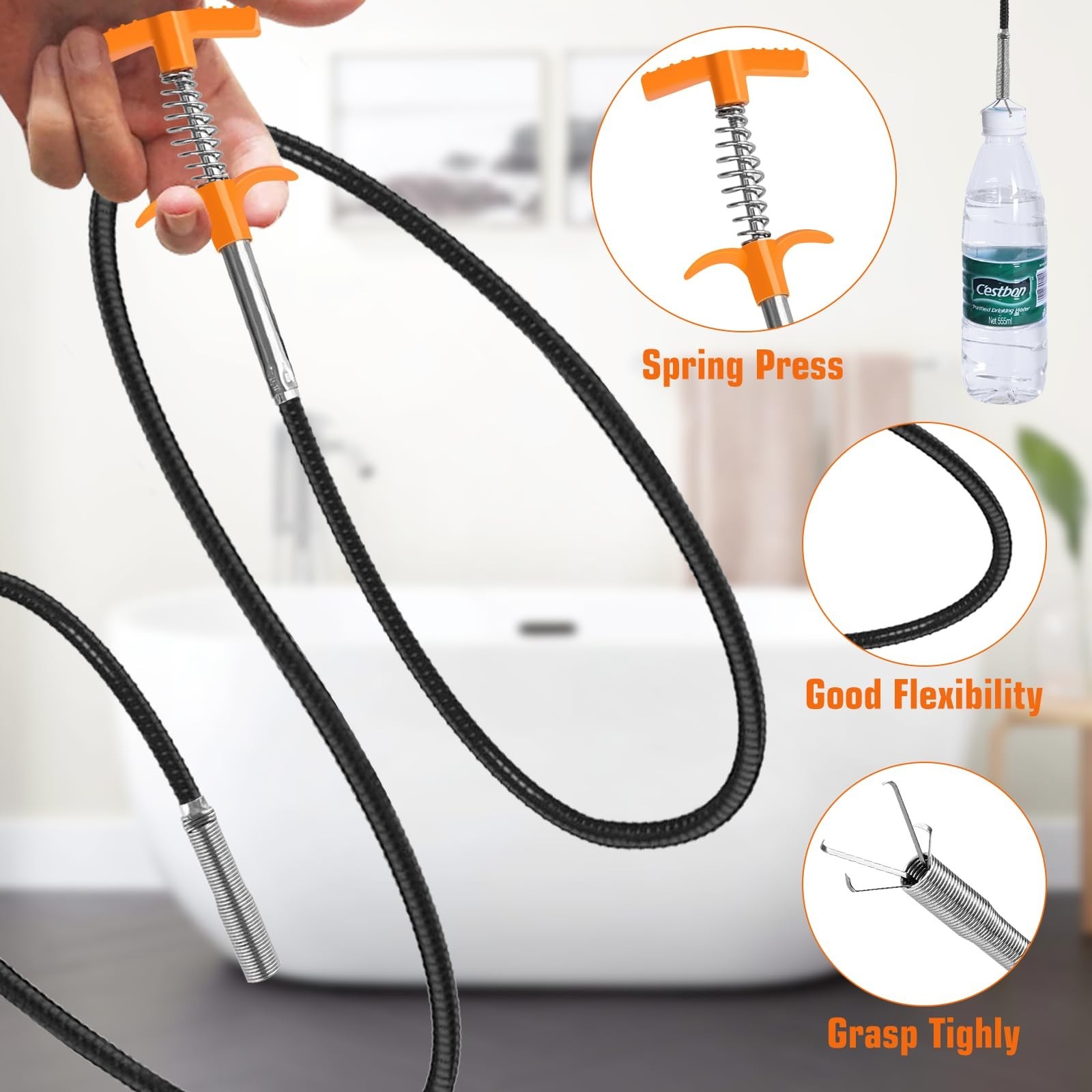 New Upgrade 35 inch Drain Snake Hair Drain Clog Remover Tool - Sink Drain Cle...