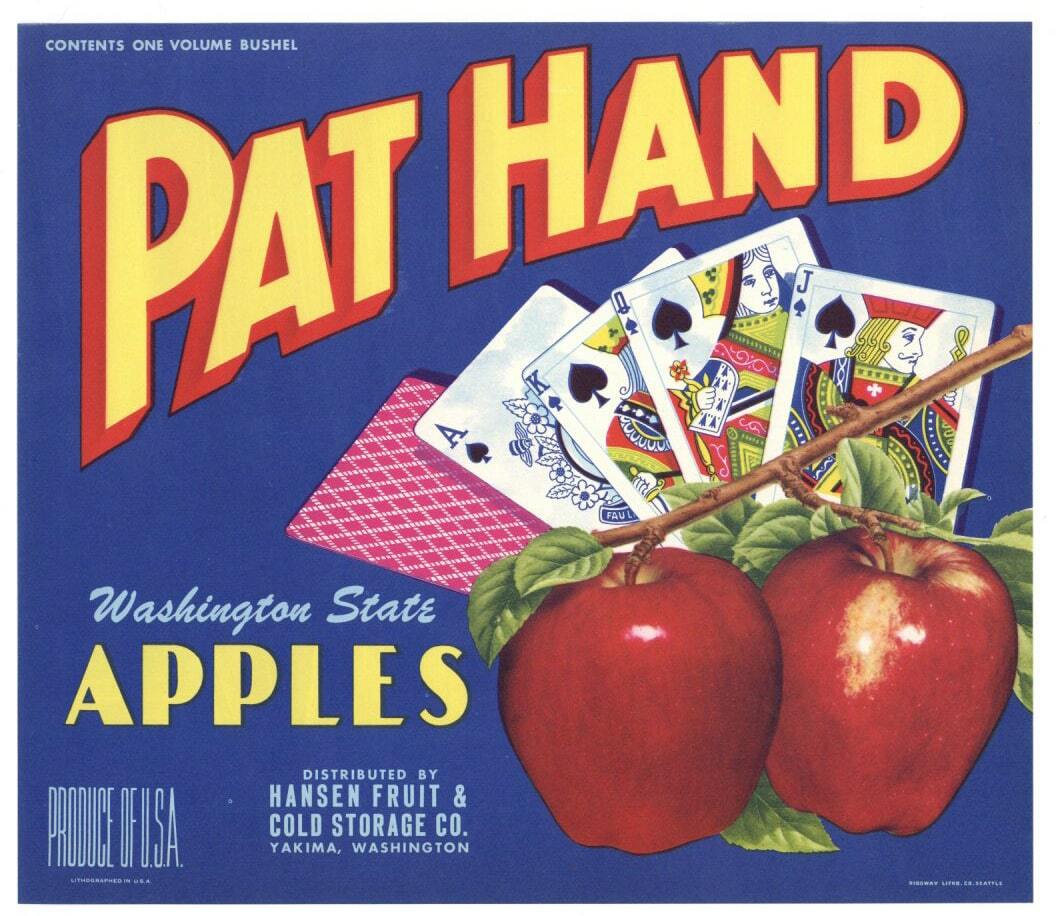PAT HAND Vintage Yakima WA Apple Crate Label Playing Cards, *AN ORIGINAL LABEL*