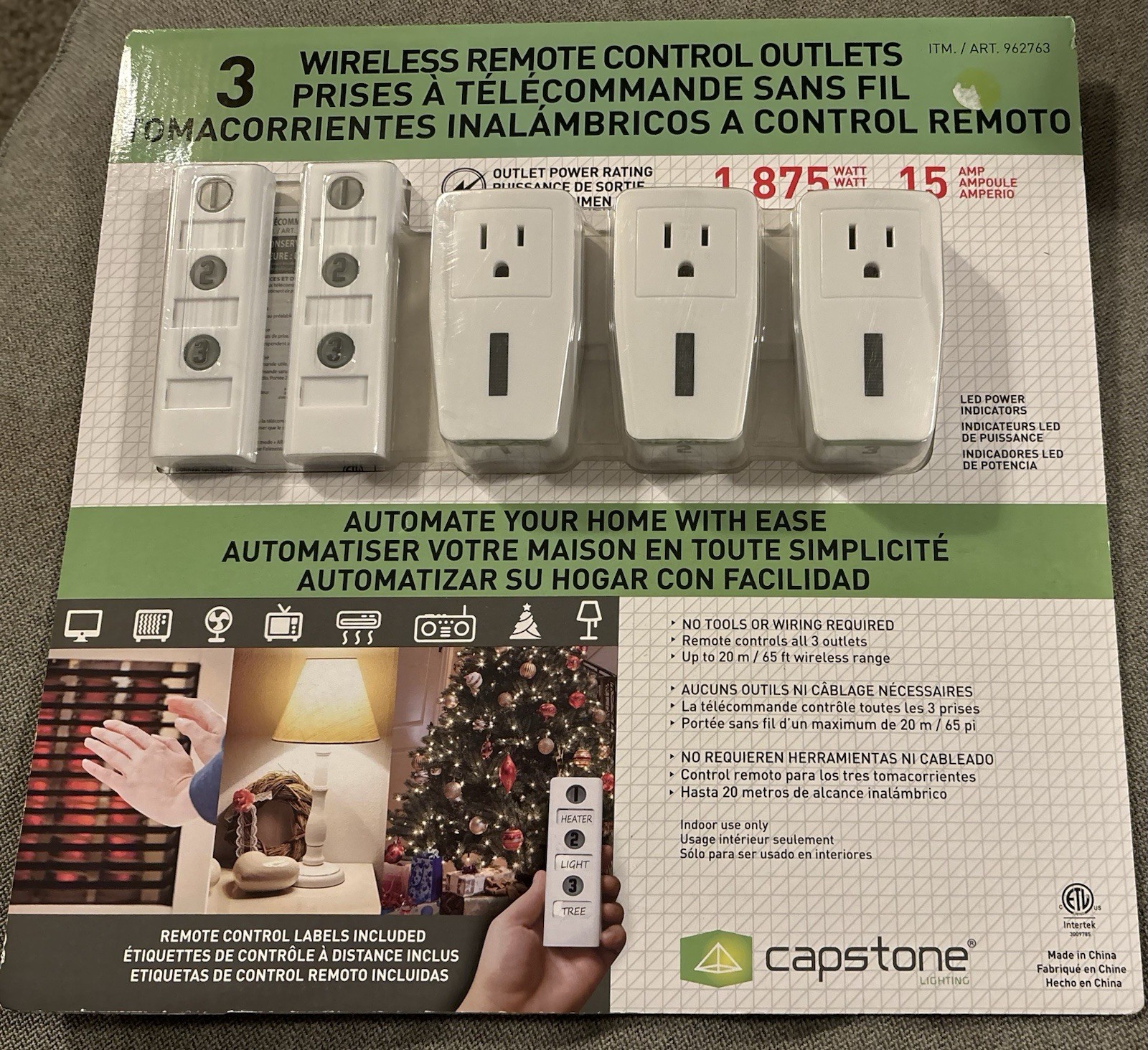 Capstone Wireless Remote Control Outlets 3 Pack LED Indicator New