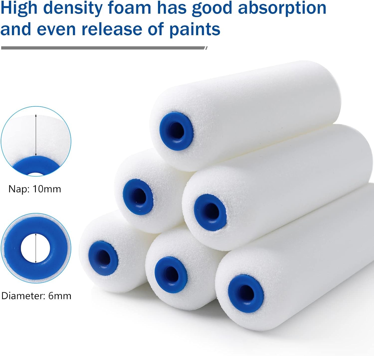 Mister Rui Foam Paint Roller, 50 Pack, 4 Inch 4 Inch,50 Blue Cap