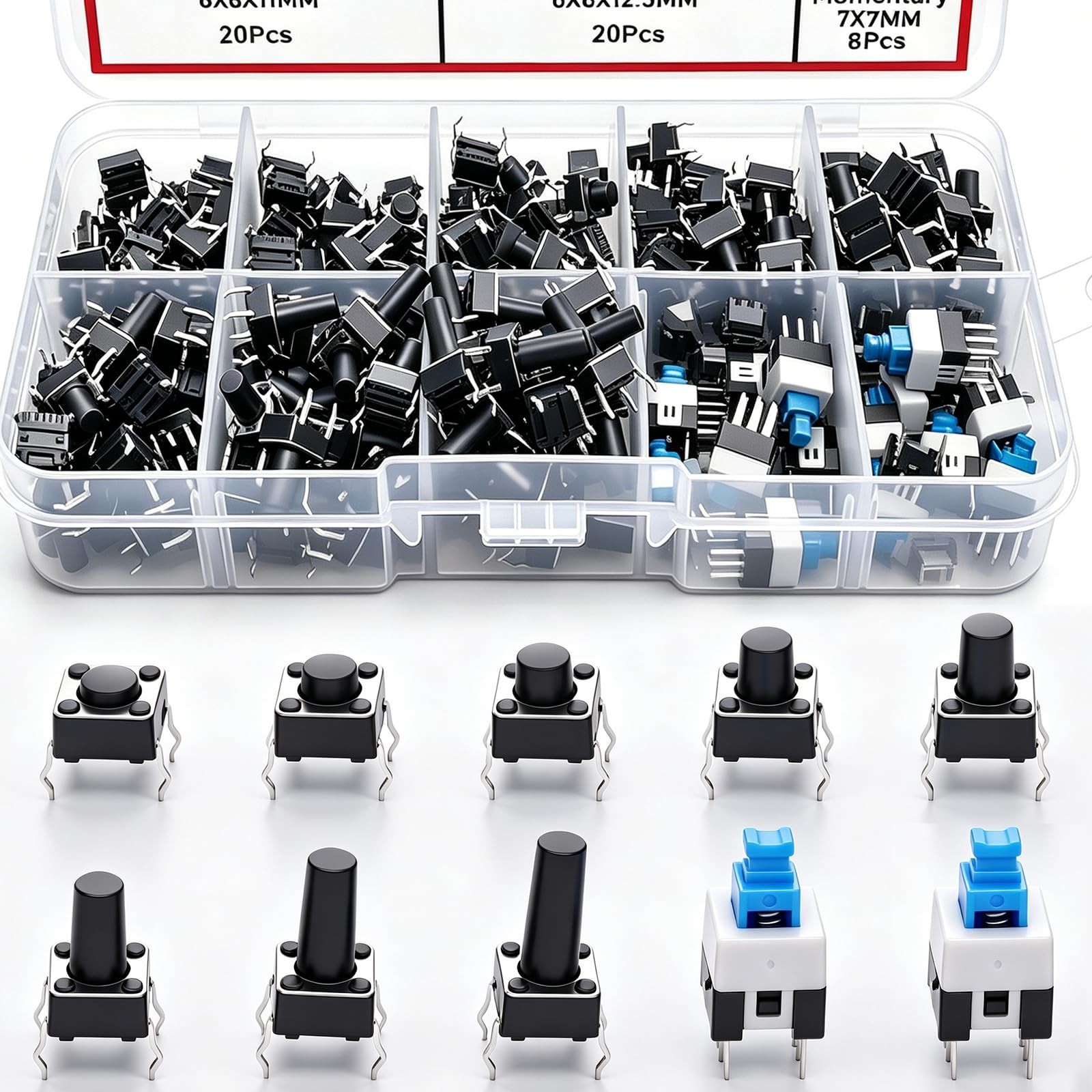 TWTADE 202PCS Micro Momentary Tactile Push Button Switch Assortment Kit 10 Va...