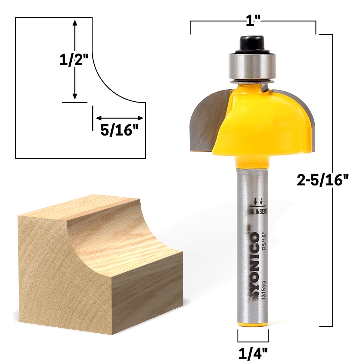 5/16" Radius Cove Edge Forming Router Bit - 1/4" Shank - Yonico 13153q