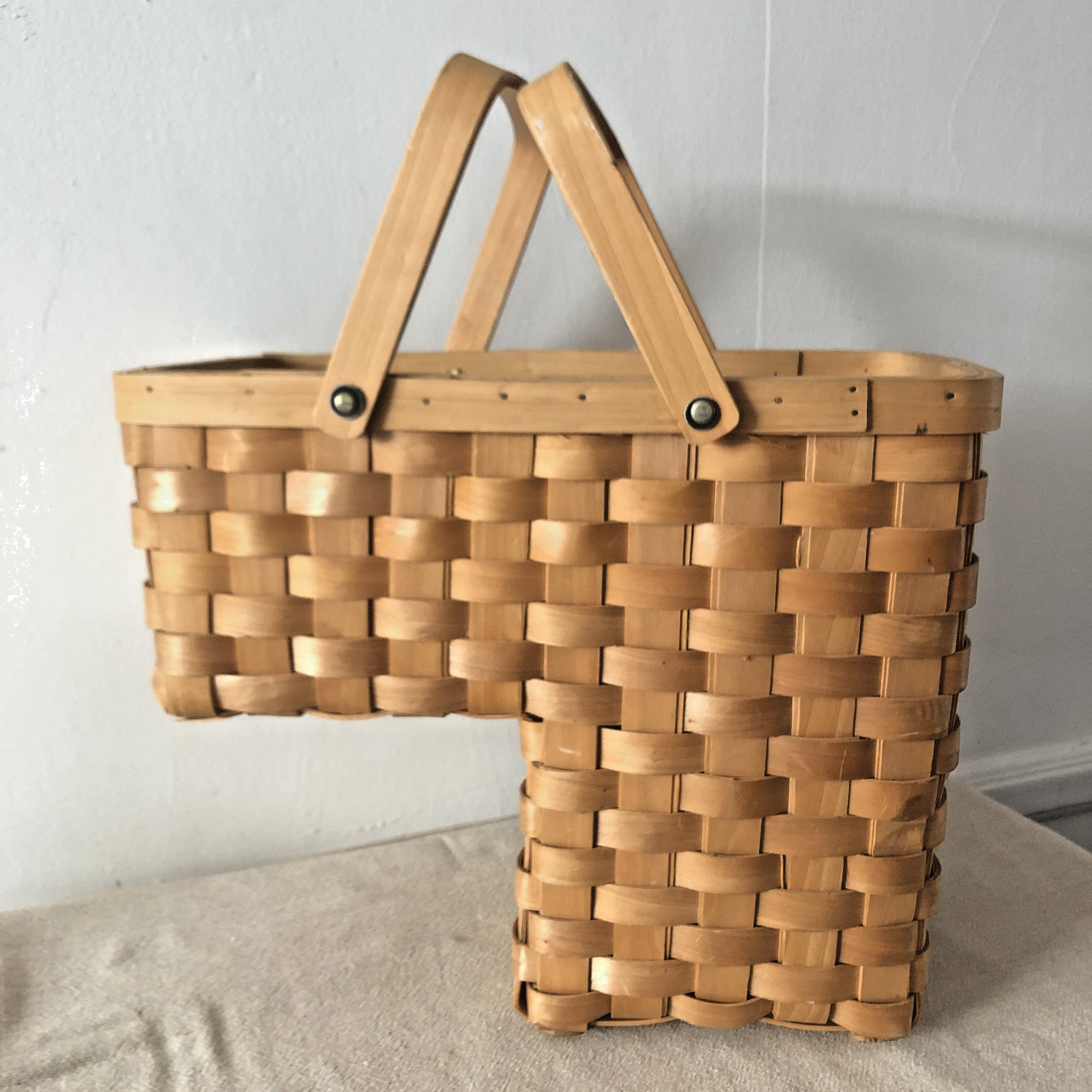 Wood Stair Step Basket Rustic Woven Cottage Farmhouse Storage Decorative
