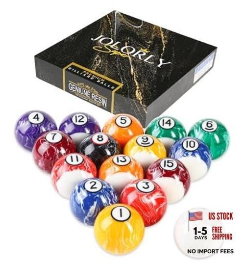 Pool Balls Billiard Set – 2-1/4" Regulation Size, 6 oz White Marble Swirl