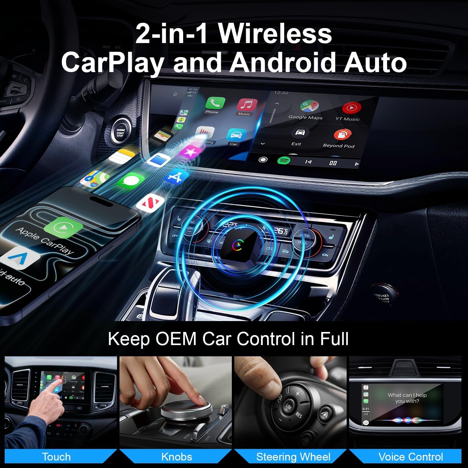 Wireless CarPlay Adapter for Apple iPhone ＆ Android Auto with After 2016 Cars
