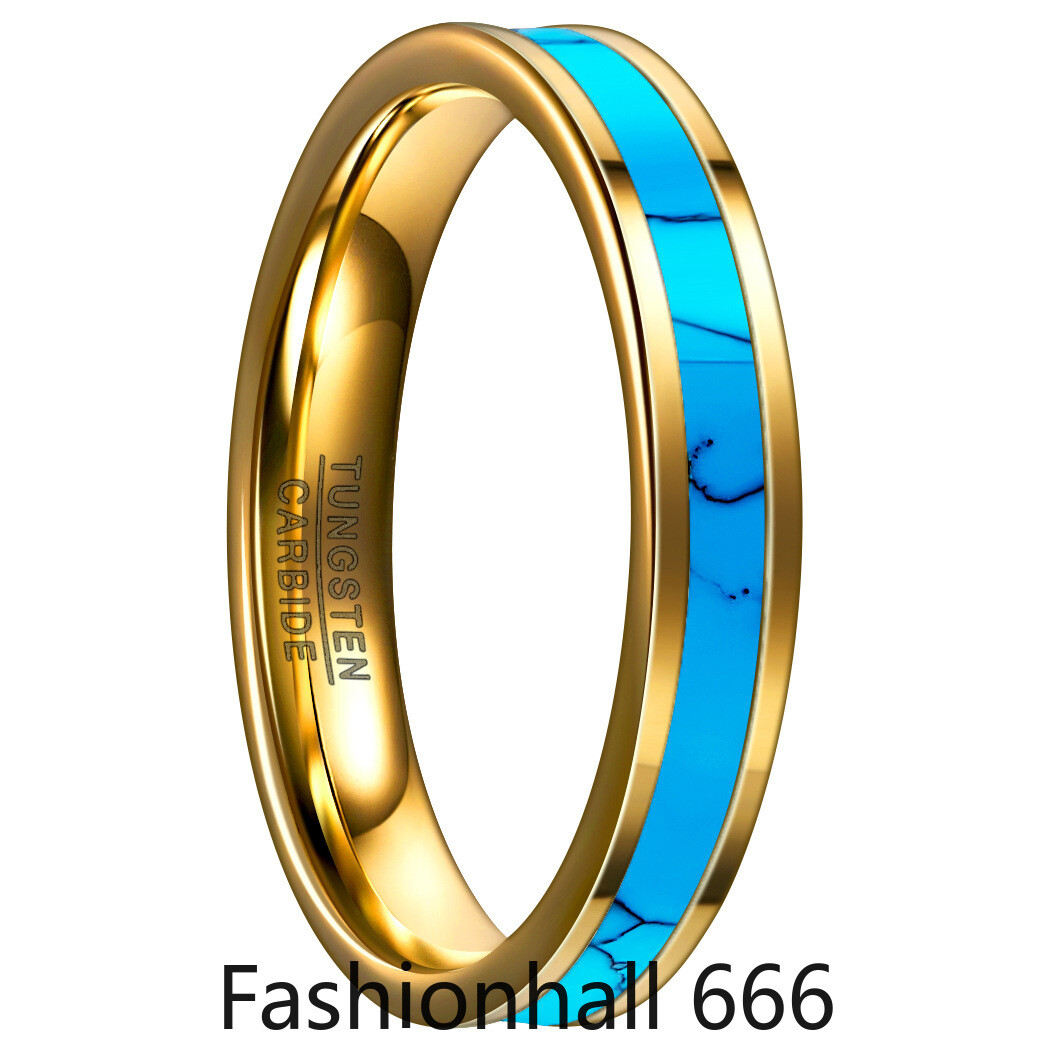 4mm Blue Turquoise Tungsten Ring for Women Men Fashion Wedding Band Comfort Fit