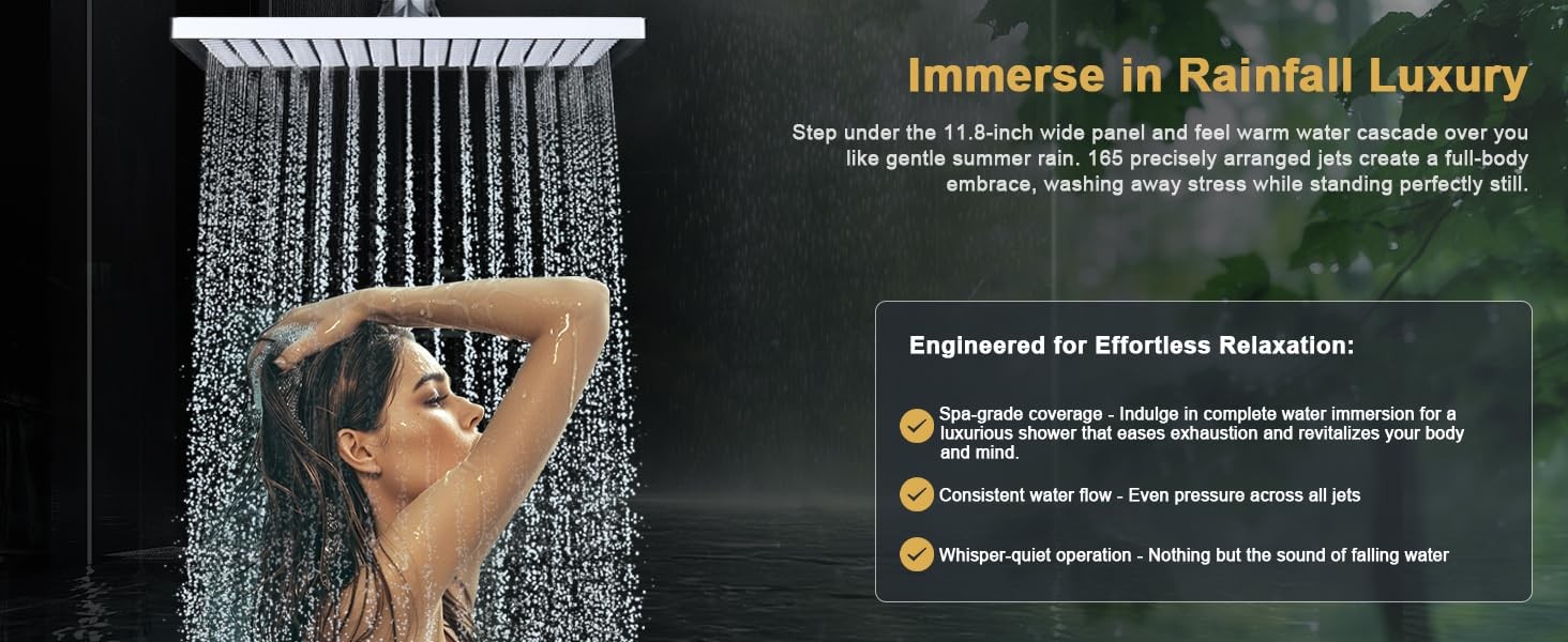Rainfall Shower Head for Bathroom, 11.8 Inch Large Rectangular with Adjustable