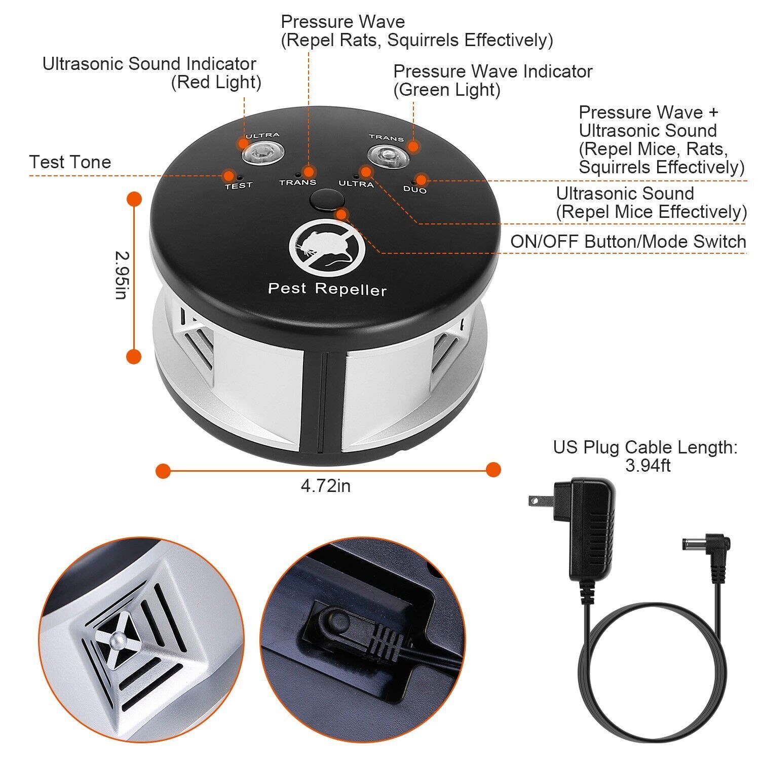 2022 Ultrasonic Control Electronic 360° Repellent Mice Rat Reject