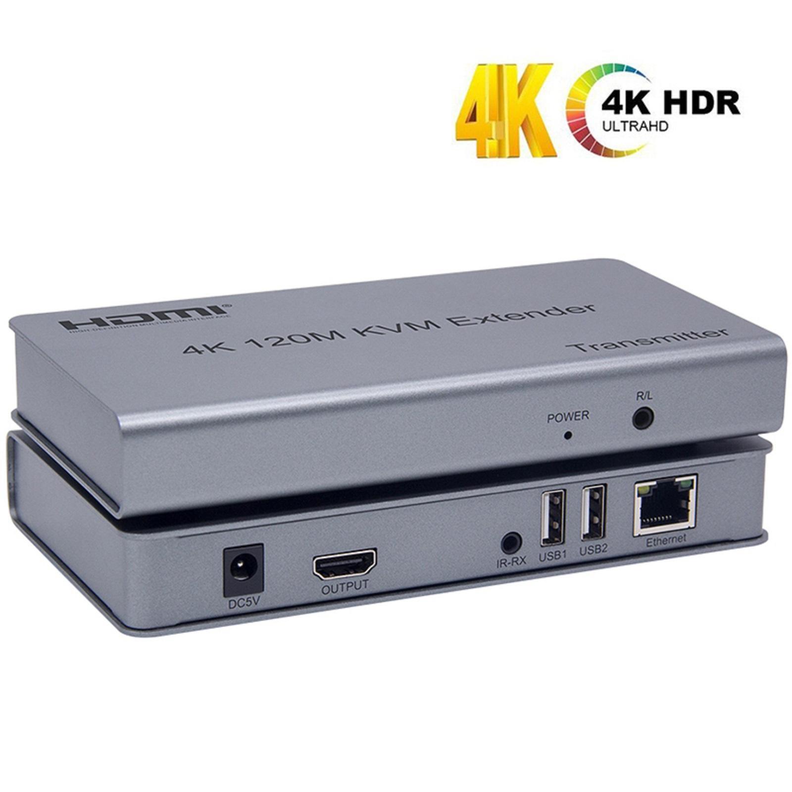 4K 120M HDMI KVM USB Extender over RJ45 Ethernet Cat5e/6 Transmitter + Receiver
