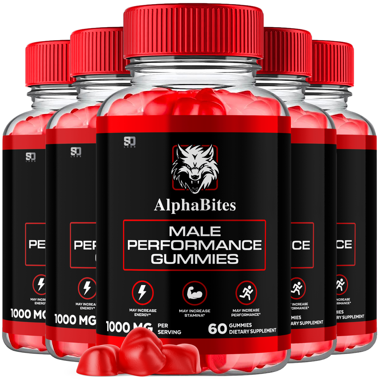 (5 Pack) Alpha Bites Male Gummies Advanced Performance and Stamina (300 Gummies)
