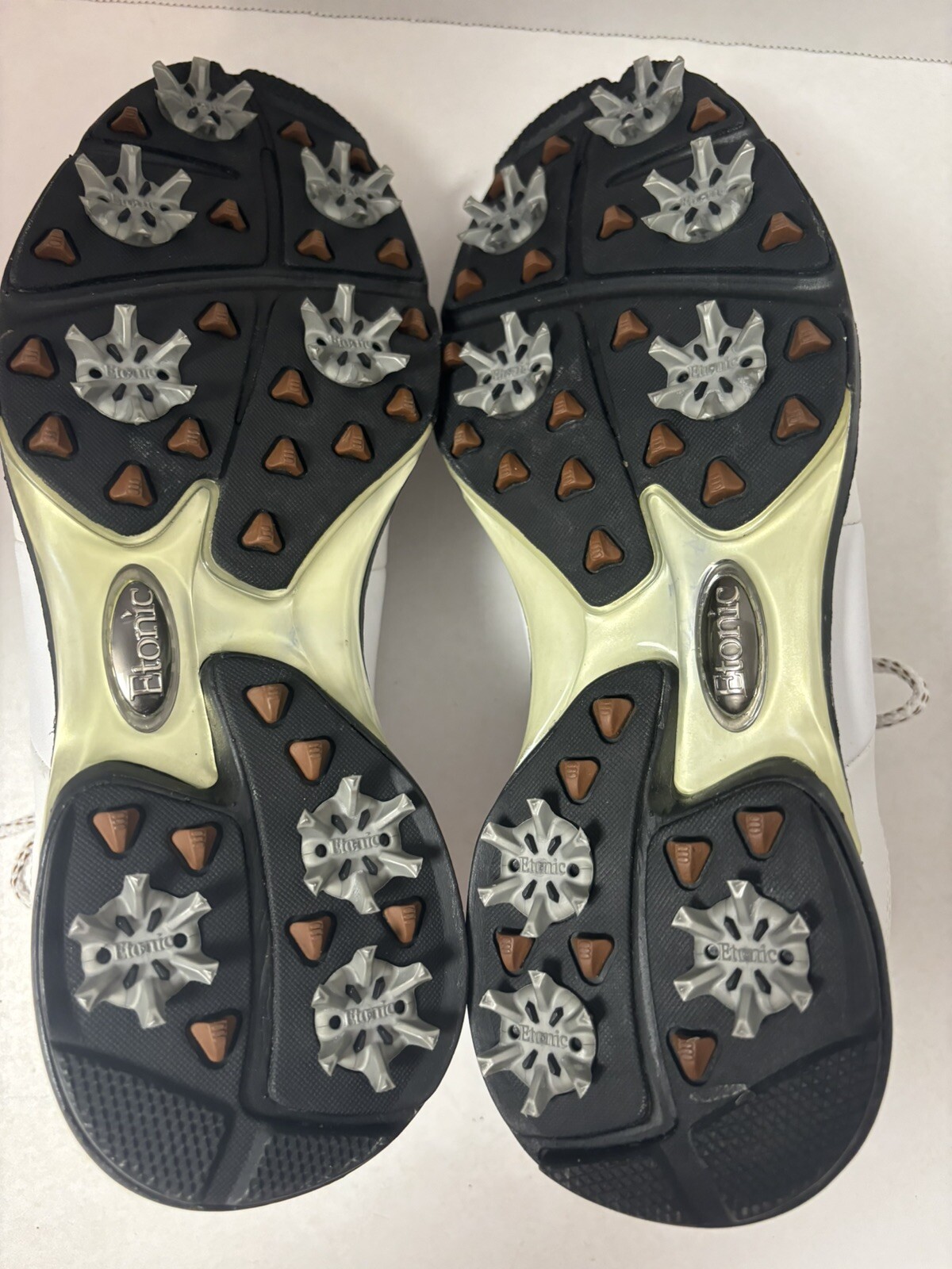 Etonic Stabilites Soft Spikes Leather Golf Cleats Shoes Mens 7mediumWhite Brown