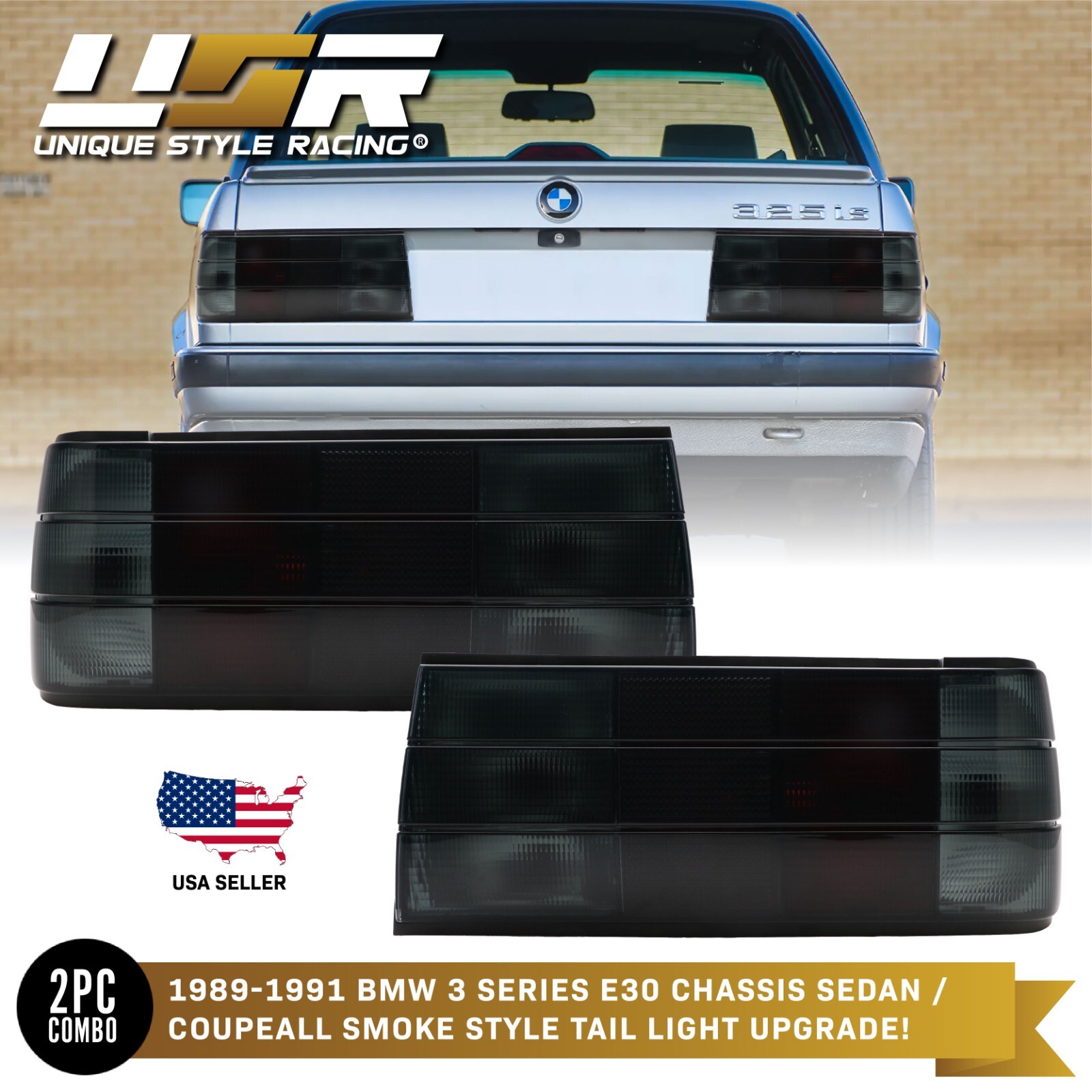 Euro OE Frosted Smoked Lens Tinted Rear Tail Lamp For 87-91 BMW E30 2D/4D/Cabrio