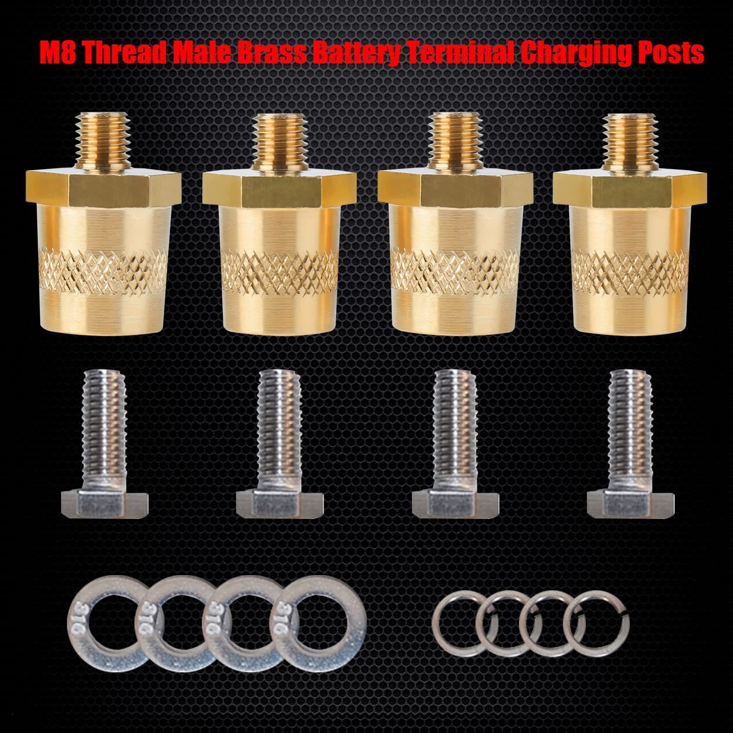 Ampper M8 Thread Male Brass Battery Charging Post Terminals, M8 Battery Post ...