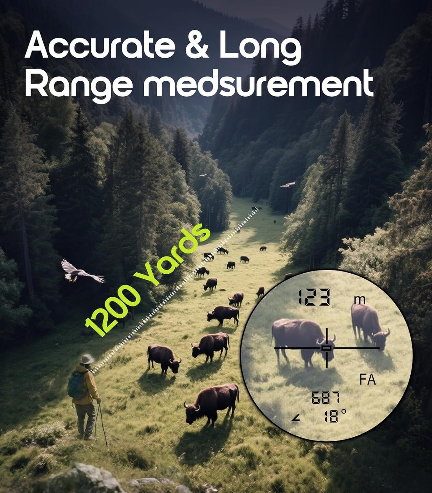 Range Finder for Hunting, 1200 Yards Laser Rangefinder with 6X Magnification,...