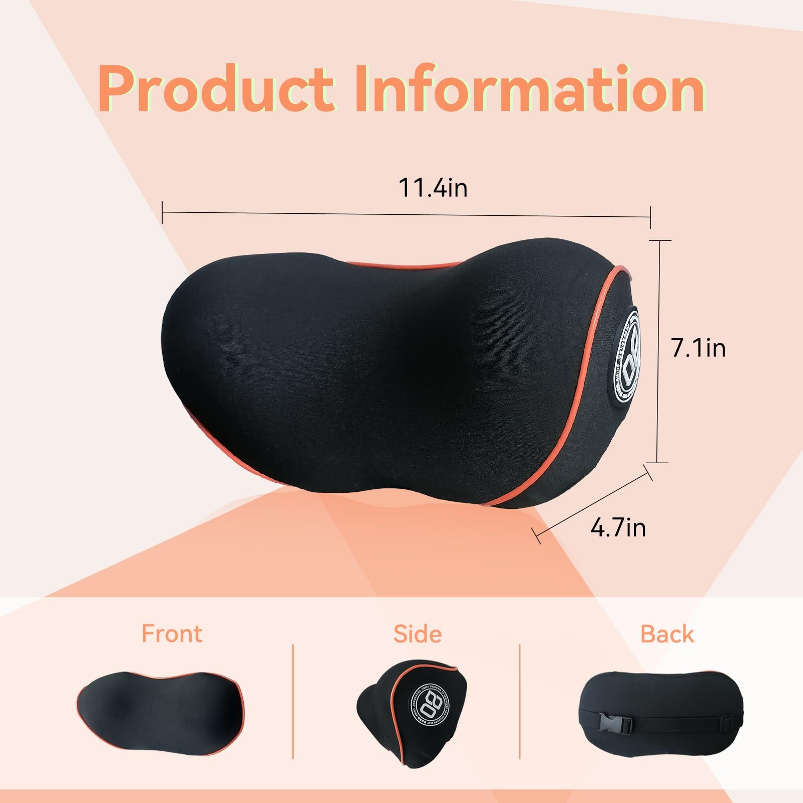 Car Headrest Neck Pillow Memory Foam Adjustable Strap Washable Removable Cover