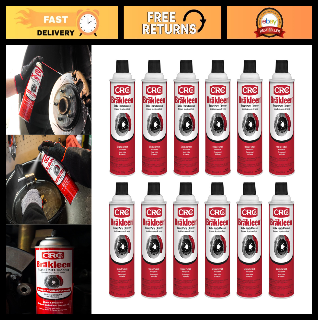 Non-Flammable Brake Cleaner Spray, 19 oz - 12 Pack, Fast Drying, Heavy Duty
