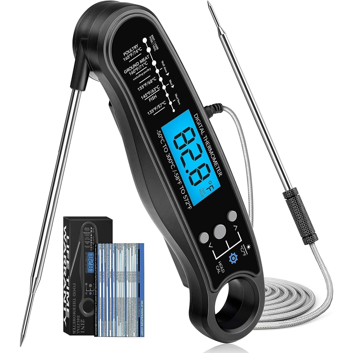 Termometro carne digital lectura instantanea doble sonda para parrilla cocina