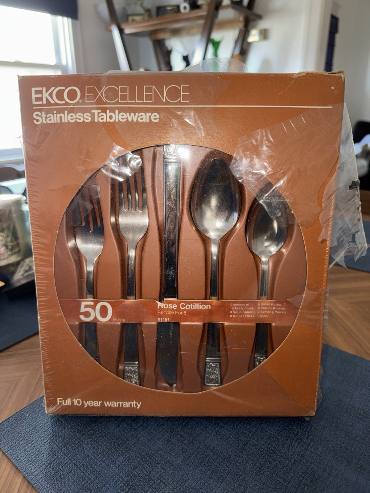Ekco Excellence Rose Cotillion Stainless Tableware Flatware 50 Piece Set SEALED